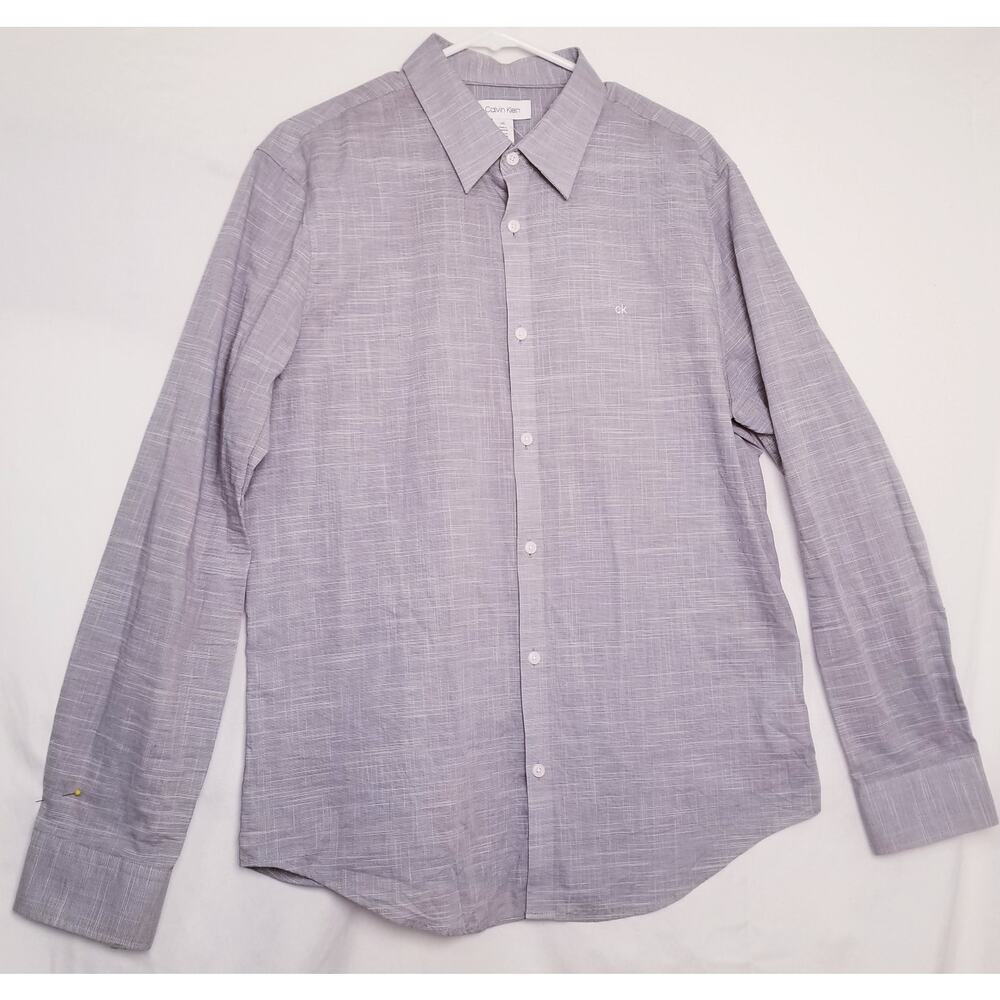 Calvin Klein Men's Gray Shirt Long Sleeve Button Up 100% Cotton Stretch Size L69